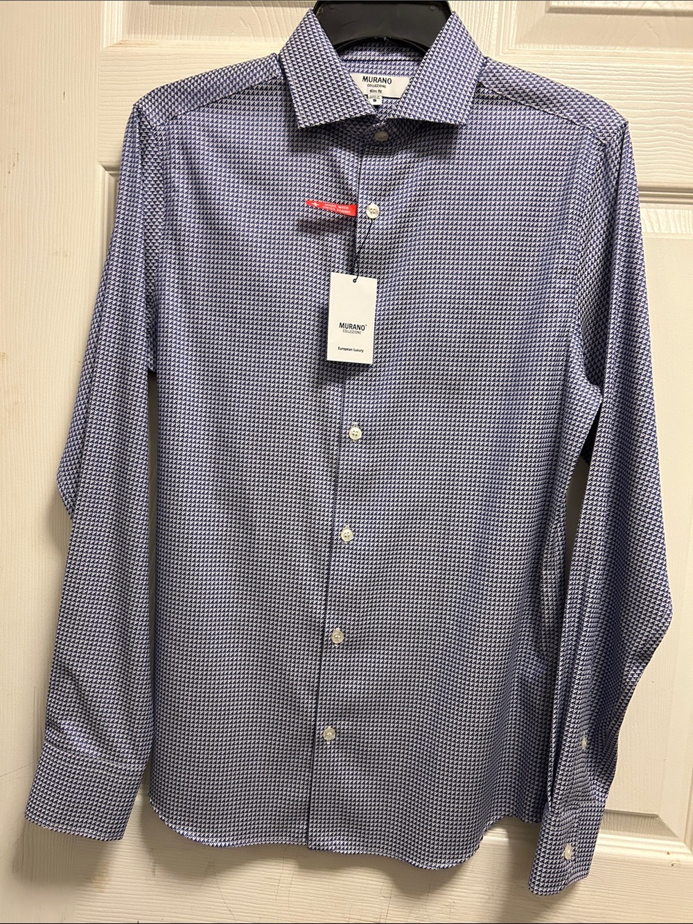 Murano Blue Micro-Pattern Long Sleeve Dress Shirt